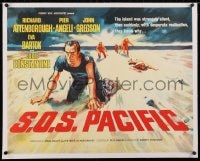2j288 S.O.S. PACIFIC linen English 1/2sh 1959 art of Eddie Constantine & others stranded on beach!