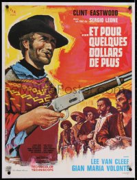 2j319 FOR A FEW DOLLARS MORE linen French 23x31 1966 Sergio Leone, Tealdi art of Clint Eastwood!