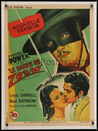 2j320 MARK OF ZORRO linen French 23x32 1946 Koutachy art of masked Tyrone Power & w/ Darnell, rare!