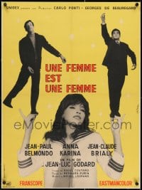 2j324 WOMAN IS A WOMAN linen French 22x32 1961 Jean-Luc Godard, Anna Karina, Belmondo, Brialy!