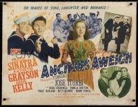 2j075 ANCHORS AWEIGH linen 1/2sh 1945 sailors Frank Sinatra & Gene Kelly with Kathryn Grayson!