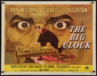 2j079 BIG CLOCK linen 1/2sh 1948 completely different art of Ray Milland w/body & giant looming eyes!