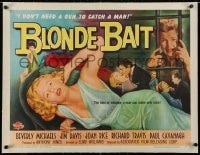 2j080 BLONDE BAIT linen 1/2sh 1956 sexy bad Beverly Michaels don't need a gun to catch a man, rare!