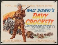 2j085 DAVY CROCKETT, KING OF THE WILD FRONTIER linen 1/2sh 1955 Disney, classic art of Fess Parker!