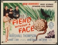 2j088 FIEND WITHOUT A FACE linen 1/2sh 1958 sci-fi art of giant brain, mad science spawns evil!