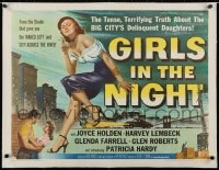 2j090 GIRLS IN THE NIGHT linen 1/2sh 1953 great art of sexy bad girl Joyce Holden wearing beret!