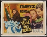 2j102 MAD MISS MANTON linen B 1/2sh 1938 Barbara Stanwyck & society friends try to solve murder!