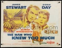 2j103 MAN WHO KNEW TOO MUCH linen 1/2sh 1956 James Stewart & Doris Day, Alfred Hitchcock!