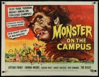 2j105 MONSTER ON THE CAMPUS linen 1/2sh 1958 Brown art of test tube terror amok on the college!