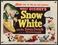 2j119 SNOW WHITE & THE SEVEN DWARFS linen style B 1/2sh R1951 Walt Disney, cool different art, rare!