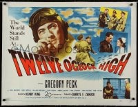 2j124 TWELVE O'CLOCK HIGH linen 1/2sh 1950 cool image of smoking World War II pilot Gregory Peck!