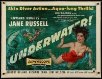 2j125 UNDERWATER linen 1/2sh 1955 Howard Hughes, art of skin diver Jane Russell, Aqua-Lung thrills!