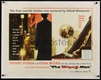 2j127 WRONG MAN linen 1/2sh 1957 Henry Fonda, Vera Miles, Alfred Hitchcock, rear view mirror art!