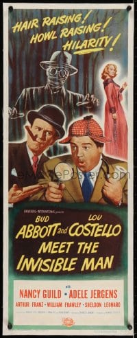 2j054 ABBOTT & COSTELLO MEET THE INVISIBLE MAN linen insert 1951 great art of Bud & Lou w/monster!