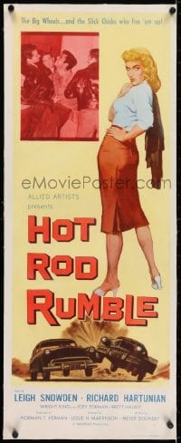 2j063 HOT ROD RUMBLE linen insert 1957 the big wheels & the slick chicks who fire 'em up!