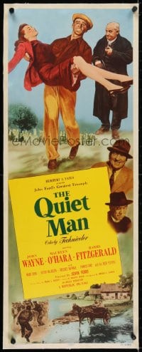 2j068 QUIET MAN linen insert 1951 great image of John Wayne carrying Maureen O'Hara, John Ford!