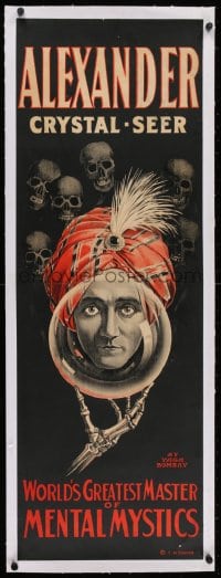 2j130 ALEXANDER CRYSTAL-SEER linen 14x41 magic poster 1915 world's greatest master of mental physics!