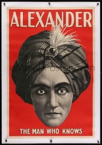 2j131 ALEXANDER THE MAN WHO KNOWS linen 28x42 magic poster 1920s cool headshot art of the magician!