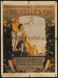 2j042 BRUSSELS INTERNATIONAL 1910 linen 33x45 French special poster 1910 Henri Bellery-Desfontaines