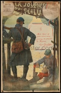 2j199 JOURNEE DU POILU linen 32x48 French WWI war poster 1915 Lucien-Hector Jonas art of soldiers!
