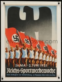 2j172 REICHS-SPORTWERBEWOCHE linen 17x24 German special poster 1935 athletes & Nazi swastika flags!