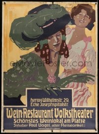 2j036 WEIN-RESTAURANT VOLKSTHEATER linen 36x49 German advertising poster 1908 Josef R. Witzel art!