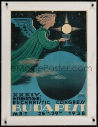 2j175 XXXIV INTERNATIONAL EUCHARISTIC CONGRESS linen 18x25 Hungarian special poster 1938 MCP art!