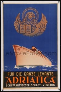 2j190 ADRIATICA linen 25x40 Italian travel poster 1938 great art of cruise ship on the Adriatic Sea!