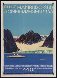 2j187 HAMBURG SUD linen 24x33 German travel poster 1933 Summer Journey, Johannes Ehlers ship art!