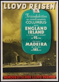 2j047 NORDDEUTSCHER LLOYD linen 33x47 German travel poster 1930s ship to England, Ireland & Madeira!
