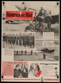2j204 AMERICA AT WAR linen 16x22 WWII war poster 1943 news showing our country in action!