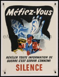 2j207 BEWARE DO YOUR PART IN SILENCE linen French 19x25 Canadian WWII war poster 1940s Hitler art!