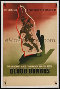 2j208 BLOOD DONORS linen 19x30 English WWII poster 1940s emergency transfusion service, Games art!