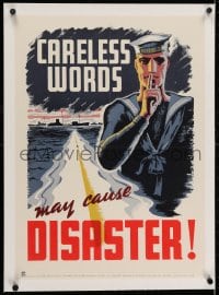 2j212 CARELESS WORDS MAY CAUSE DISASTER linen 17x24 Canadian WWII war poster 1941 Thorarinn art!