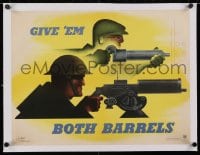 2j214 GIVE 'EM BOTH BARRELS linen 15x20 WWII war poster 1941 Jean Carlu art of riveter & soldier!