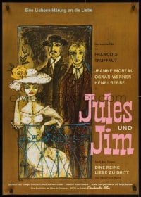 2k182 JULES & JIM German 1962 Truffaut, Jeanne Moreau, Oskar Werner, different & single-sided!