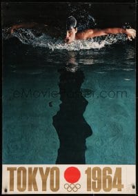 2k274 1964 SUMMER OLYMPICS Japanese 29x41 1964 cool swimming image by Kamekura & Hayasaki!