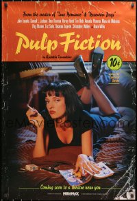 2k148 PULP FICTION recalled advance 1sh 1994 Quentin Tarantino, Uma Thurman smoking Lucky Strikes!