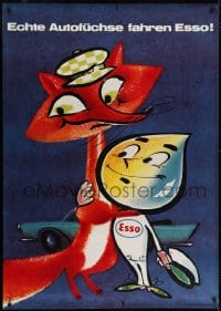2k043 ESSO 36x51 Swiss advertising poster 1962 great art of the oil company mascot hugging a fox!