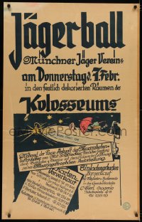 2k124 JAGERBALL 28x43 German special poster 1929 cool art of hunter & dog riding on a Mars Rocket!