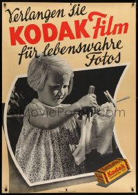 2k046 KODAK 36x50 Swiss advertising poster 1940s cute photo of child hanging laundry on line!