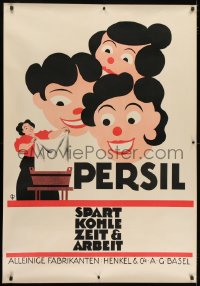 2k051 PERSIL 35x50 Swiss advertising poster 1920s art of 3 women smiling at woman doing laundry!