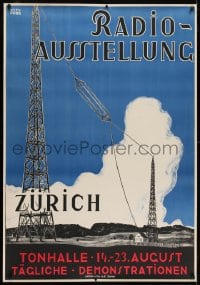 2k035 RADIO-AUSSTELLUNG 35x50 Swiss special poster 1924 Otto Durr art of radio antenna towers!