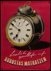 2k056 ROBUSTAS MATRATZEN 36x50 Swiss advertising poster 1943 ringing alarm clock art by Edi Hauri!
