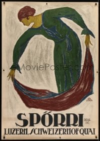 2k060 SPORRI 36x51 Swiss travel poster 1920s B. Durst art of stylish Lucerne woman holding cape!