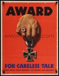 2k075 AWARD FOR CARELESS TALK 20x26 WWII war poster 1944 Dohanos art, it results in Nazi medals!