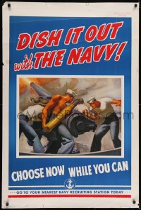 2k078 DISH IT OUT WITH THE NAVY 28x42 WWII war poster 1942 Barclay art of sailors reloading cannon!