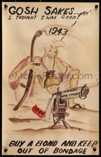 2k070 GOSH SAKES signed 12x19 war poster original art 1944 EJC art of Father Time & Baby New Year!