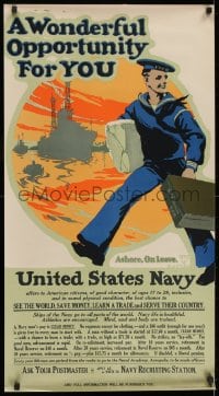 2k074 WONDERFUL OPPORTUNITY FOR YOU 21x38 WWI recruiting poster 1917 join the Navy & see the world!