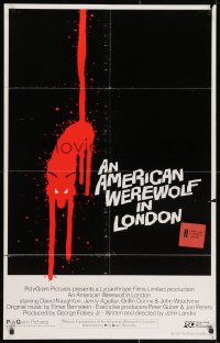 2m203 AMERICAN WEREWOLF IN LONDON int'l 25x40 1sh 1981 best art of red wolf over black background!